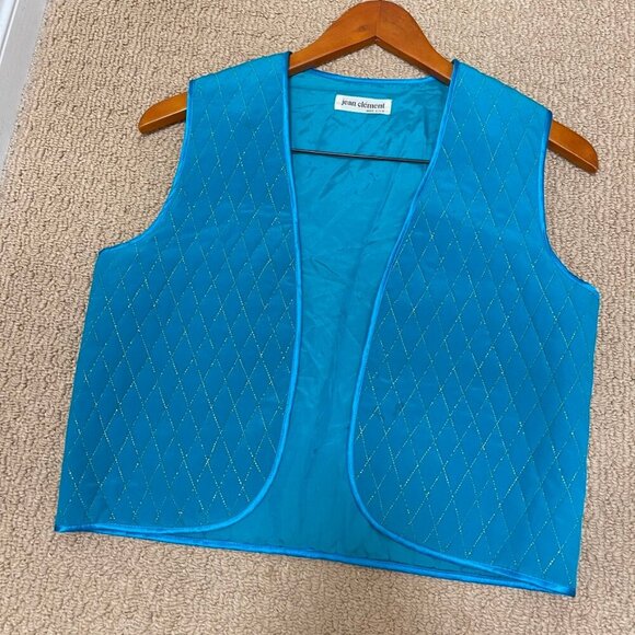 Vintage Jean Clément 100% Silk Quilted Vest Turquoise - Picture 6 of 9